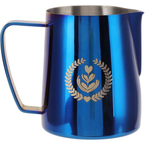Milchkännchen aus Edelstahl 304 für Kaffeeaufschäumer, 600 ml, spitzer Ausguss, titanblau (1/5)