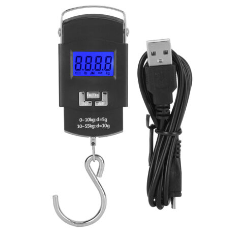 Tragbare elektronische Waage 55 kg mit Haken zum Angeln und für Gepäck (1/5)