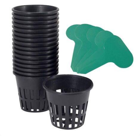 12 Hydroponik-Anzuchttöpfe mit 10 Pflanzenetiketten, schwarzes Anzuchtnetz für Hydroponiksystem (1/5)