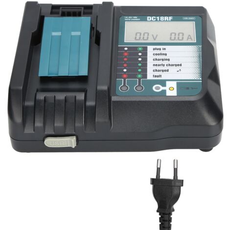 DC18RF Ladegerät mit Display und USB-Anschluss für Makita 14V/18V Lithium-Akkus 100V-240V EU (1/5)