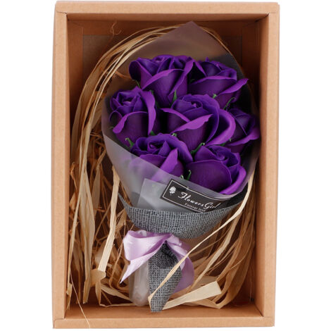 Lila künstlicher Seifenrosenstrauß als Hochzeits- oder Valentinstagsgeschenk (1/5)