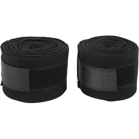 2-teilige Boxbandagen aus Baumwolle, 5 m, schnelltrocknend, halbelastisch, Klettverschluss, für Muay Thai und Kickboxen, Schwarz