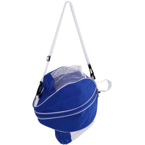 Runde Basketballtasche aus Netzgewebe, Aufbewahrungstasche aus Oxford-Canvas für Hallensportarten, blauer Stoff mit weißem Besatz (1/5)