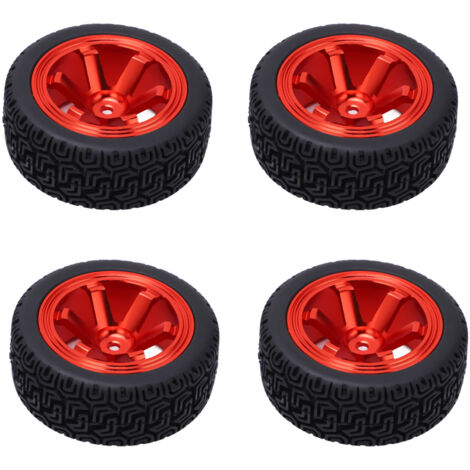 Gummireifen mit Aluminiumfelgen – Einfache Montage für Sportwagen im Maßstab 1:10 – 6 Speichen – Rot (1/5)