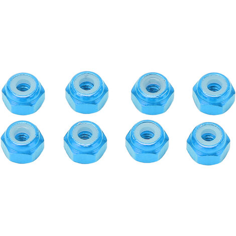 8-teiliges Set Sicherungsmuttern aus Aluminiumlegierung mit Nylonfutter, M2, für 1/24 RC-Modelle Axial SCX24, Blau (1/5)