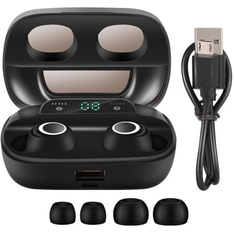Bluetooth 5.0-Kopfhörer mit LED-Anzeige und Mikrofon, TWS Wireless - S11 Schwarz Binaural (1/5)