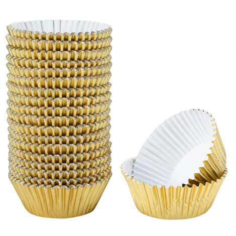500 Stück Aluminiumfolienförmchen für Muffins und Cupcakes, goldenes Backpapier für Gebäck (1/5)