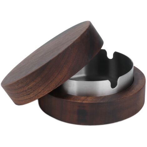 Kompakter Holzaschenbecher mit Deckel und Edelstahleinsatz, windfestes Design fürs Büro