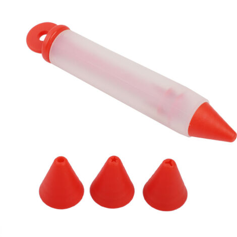 Schokoladenstift mit 4 Silikonspitzen zur Dekoration von Gebäck und Kuchenformen – Rot