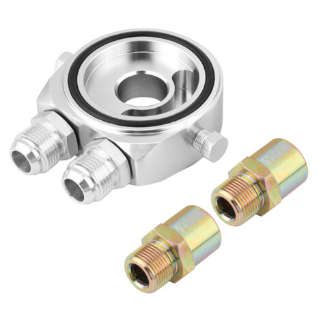 Adapterplatte für Ölfilterkühler aus Aluminium – Set mit M20 x 1,5 Gewinde und 1/8 NPT Anschlüssen, silberfarben (1/5)