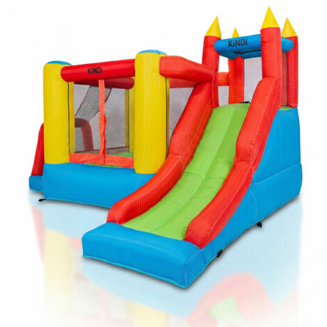 KiNDi DPZ009 Parco giochi gonfiabile con scivolo 320x270x210 cm PVC, ventilatore 450W, per 3 bambini, multicolore