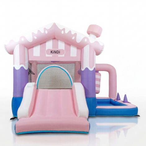 KiNDi DPZ008 Parco giochi gonfiabile con scivolo 275x285x220 cm PVC, ventilatore 350W, per 3 bambini, multicolore