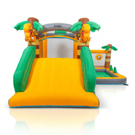 KiNDi DPZ007 Parco giochi gonfiabile con scivolo 350x295x190 cm PVC, ventilatore 350W, per 3 bambini, multicolore