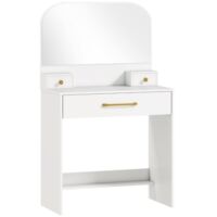 Coiffeuse avec miroir, coiffeuse compacte à 3 tiroirs, blanche