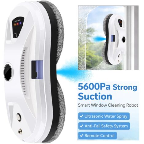 Robot nettoyeur de vitres intelligent 5600Pa pulvérisation eau ultrasonique 3 modes télécommande anti chute vitre intérieur extérieur