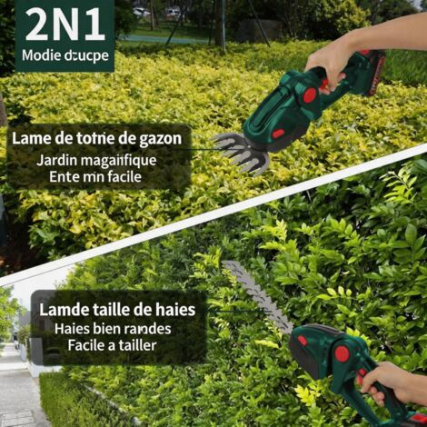Taille-haie et arbustes sans fil 2 en 1, 2 batteries