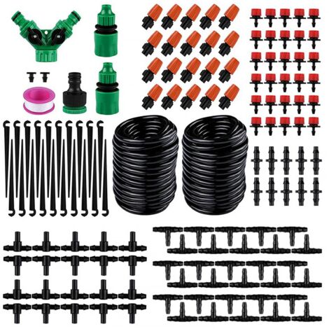 Système d'irrigation goutte à goutte avec tuyau de 30 m, kit d'irrigation à monter soi-même et buse réglable pour plantes de jardin (1/2)