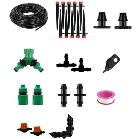 Kit d'irrigation goutte à goutte avec tuyau de 30 m (98,4 pieds) de 6,35 mm (1/4 pouce), réglable, pour jardin, mini-injecteur à flux continu. (1/2)