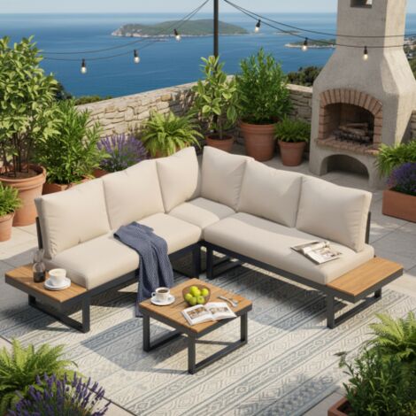 Ensemble de jardin avec table et fauteuils en structure robuste, idéal pour terrasse, balcon et usage extérieur (1/5)