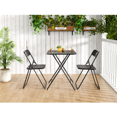 Ensemble de bistrot pliable 3 pièces pour l'extérieur, comprenant 2 chaises et 1 table, ensemble de salon résistant aux intempéries pour l'extérieur et l'intérieur, idéal pour la terrasse (1/5)