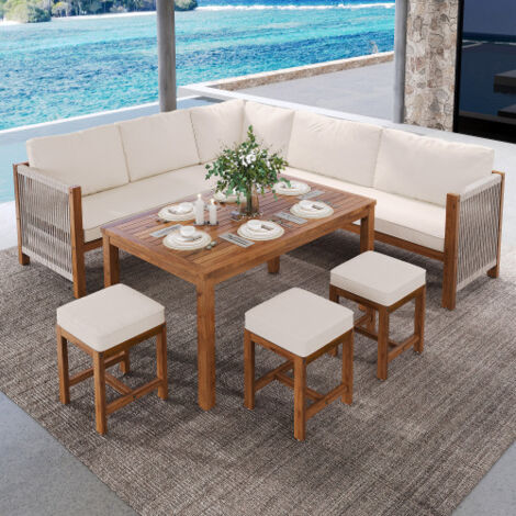 Ensemble de mobilier de jardin comprenant des coussins, un canapé d'angle, des chaises de jardin en rotin synthétique, un ensemble pour balcon et un ensemble de table et chaises d'extérieur pour 7 à 8 (1/5)