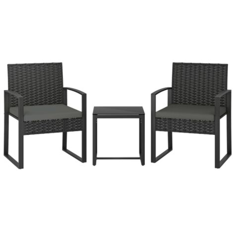 Ensemble de jardin en rotin, ensemble de 3 pièces comprenant 2 chaises de jardin et une table basse, coussins amovibles gris foncé (1/5)