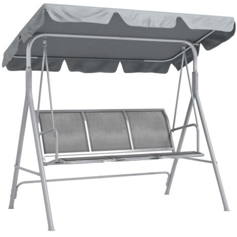Balançoire de jardin 3 places avec toit, métal gris argenté, 170 x 110 x 153 cm, transat idéal pour le jardin et la terrasse (1/5)