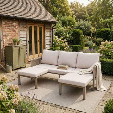 Ensemble de mobilier de jardin, canapé d'extérieur, canapé 3 places, canapé multifonctionnel, se transforme en chaise longue, fer galvanisé, gris (1/5)