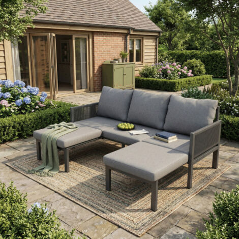 Ensemble de mobilier de jardin, canapé d'extérieur, canapé 3 places, canapé multifonctionnel, se transforme en chaise longue, fer galvanisé, gris (1/5)