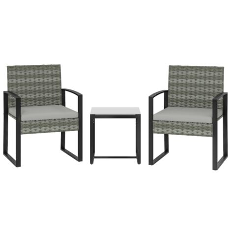 Ensemble de jardin en rotin, ensemble de 3 pièces comprenant 2 chaises de jardin et une table basse, coussins amovibles gris clair (1/5)