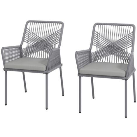 Lot de 2 chaises de jardin en rotin avec accoudoirs et dossier amovible, coussins d'assise résistants aux intempéries. Chaises de salle à manger d'extérieur, chaises de jardin, chaises de balcon, balc (1/5)