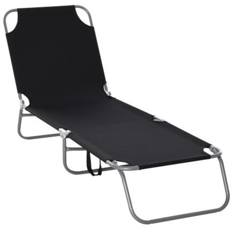 Chaise longue, pliable, dossier réglable, structure en métal inoxydable, 187 x 55 x 24, noir (1/5)