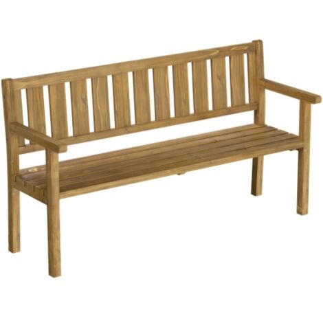 Banc de jardin 3 places, résistant aux intempéries, en bois, avec dossier et accoudoirs, banc en bois pouvant supporter jusqu'à 360 kg, en teck (1/5)
