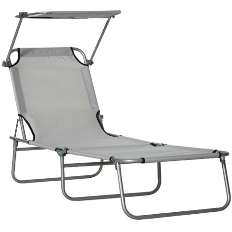 Chaise longue pliante avec toit, chaise longue de jardin avec dossier réglable en 4 positions, chaise longue de camping résistante aux intempéries pouvant supporter jusqu'à 120 kg, pour le jardin (1/5)