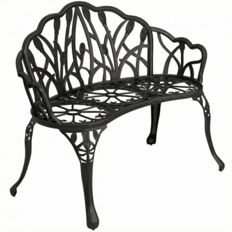 Banc de jardin 2 places en fonte d'aluminium, résistant aux intempéries, avec dossier en forme de tulipes et motif floral, 99 x 57 x 78 cm (1/5)