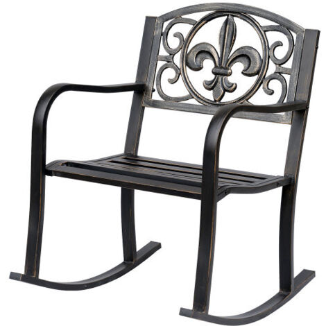 Fauteuil à bascule Outsunny, chaise de jardin au design antique en métal bronze, élégante et confortable pour la terrasse et le jardin (1/5)