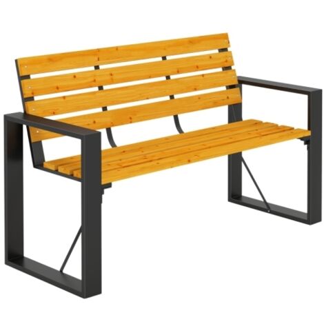 Banc de jardin 2 places, résistant aux intempéries, en bois avec accoudoirs à lamelles, banc en bois pouvant supporter jusqu'à 240 kg, bois naturel (1/5)