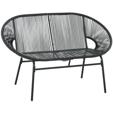 Banc de jardin en polyrotin 2 places jusqu'à 260 kg, noir, construction en acier solide, idéal pour terrasse et balcon (1/5)