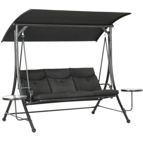 Balancelle de jardin 3 places avec pare-soleil réglable, capacité de charge jusqu'à 300 kg, pour jardin ou terrasse, 271 x 125 x 177 cm, noire (1/5)