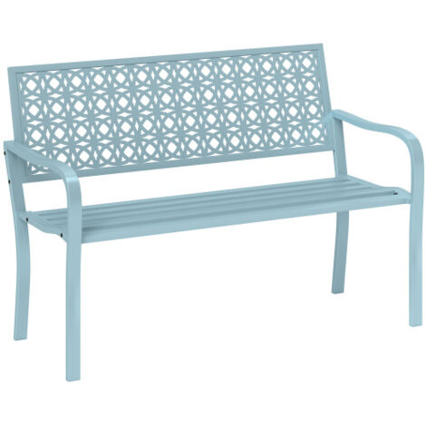 Banc de jardin 2 places, résistant aux intempéries, avec dossier et accoudoirs, supportant jusqu'à 240 kg, idéal pour balcon, terrasse ou jardin. Dimensions : 127 x 63 x 85 cm. Couleur : bleu. (1/5)