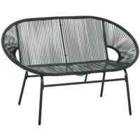 Banc de jardin en polyrotin 2 places jusqu'à 260 kg, noir, construction en acier solide, idéal pour terrasse et balcon