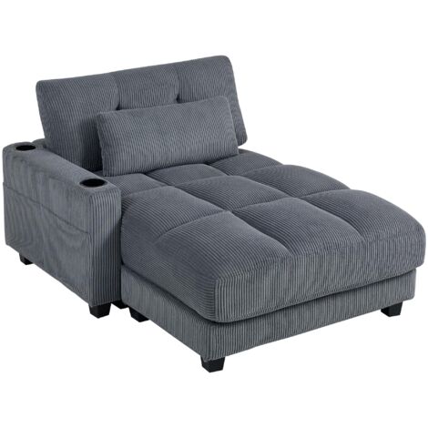 Canapé-lit avec rembourrage en mousse, convertible en lit, porte-gobelet inclus, convient au salon et à la chambre, gris. (1/5)