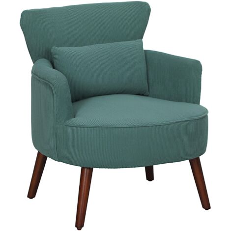Fauteuil moderne, fauteuil lounge rembourré avec soutien lombaire, pieds en bois d'hévéa, vert foncé. (1/5)