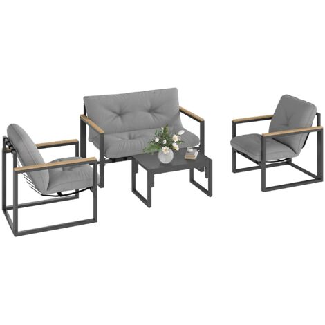 Ensemble de mobilier de jardin pour 4 personnes, ensemble de mobilier de balcon résistant aux intempéries comprenant un canapé 2 places, un fauteuil et des coussins d'assise, gris clair (1/5)