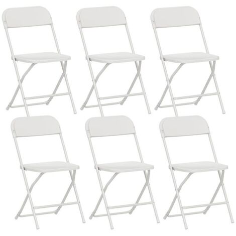 Ensemble de 6 chaises pliantes, chaises pliantes avec trous de drainage, cadre en acier, polyvalent, blanc (1/5)
