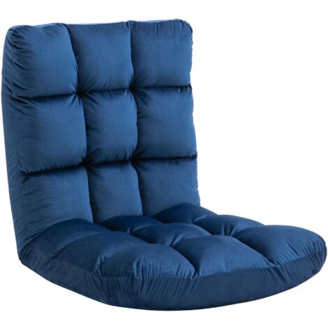 Fauteuil, matelas d'appoint, chaise de sol, dossier réglable, aspect velours, 55 cm x 71 cm x 53,5 cm, bleu (1/5)