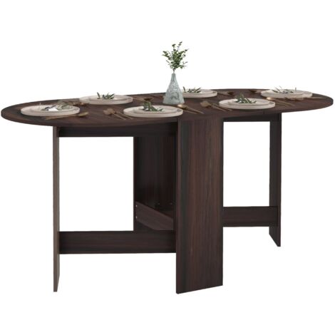 Table pliante à manger, bureau pliant économisant de place avec 2 rabats ovales pour 6 personnes, table de cuisine rabattable, idéale pour le salon, la maison, le bureau, 163x80x75 cm, marron