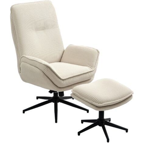 Fauteuil pivotant avec repose-pieds et dossier rembourré, fauteuil inclinable de style moderne, convenant au salon, à la chambre, au bureau à domicile, beige. (1/5)