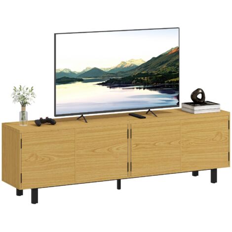 Meuble TV 180 cm, meuble télé pour 82 pouces avec 4 portes à ouverture par pression 180x35x55,5cm bois naturel (1/5)