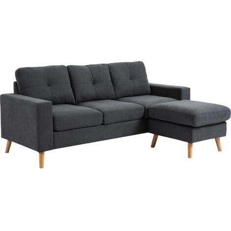 Canapé droit 3 places et pouf modulable avec accoudoirs design scandinave 193 x 136 x 85 cm gris anthracite (1/5)